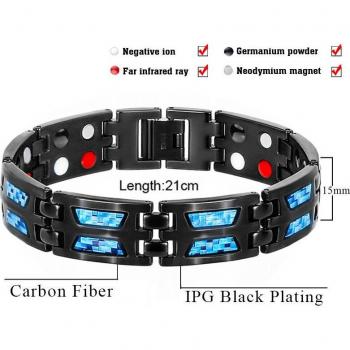 Men's Black Magnetic Energy Bracelet with Carbon Fiber Hologram
