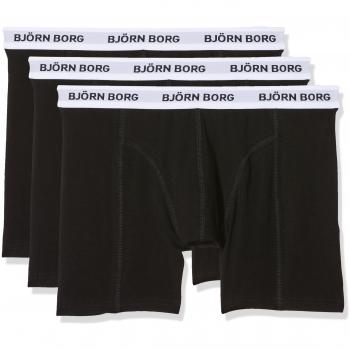 Bjorn Borg Men's 3-Pack White Waistband Boxer Trunks (Black, Size 33/32/32)