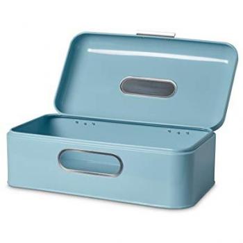 Echtwerk Retro-Brotkasten Metall mit Sichtfenster, blau 17x42,5x23,8 cm