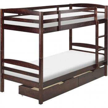 Bunk Bed with Drawers Dark Wood Pine EU Single Size 3ft (90 x 200 cm) High Sleeper for Children with Ladder and Slats