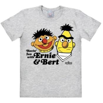 Grau‑Retro Tee Ernie & Bert Herren XS 95% Baumwolle