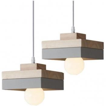 Grey Square WOTTES Industrial Pendant Fixture – Metal & Wood Design