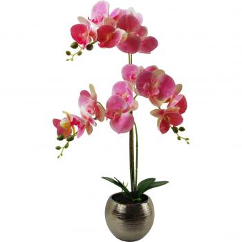 Ceramic Planter with Pink Artificial Orchid