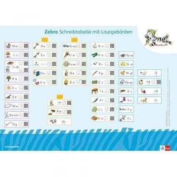 Zebra 1: Schreibtabellenposter in Druckschrift und Grundschrift jeweils mit Lautgebärden Klasse 1 (Zebra. Ausgabe ab 2024)