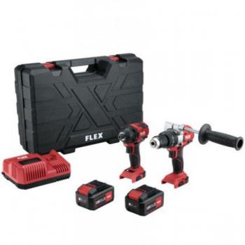 Pack Perceuse Percussion et Visseuse À Chocs FLEX 18V avec 2 Batteries 5.0Ah et Chargeur