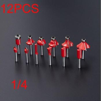 Jeu de mèches droites pour défonceuse, 12 pièces, 1/4