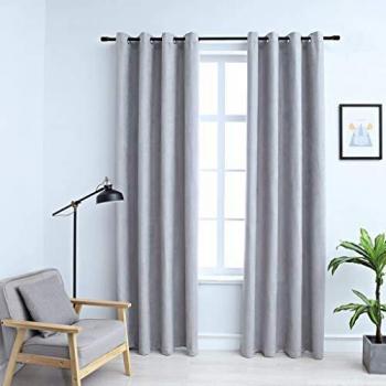VidaXL Room Darkening Curtains with Metal Rings 2 pcs Grey 140x225 cm