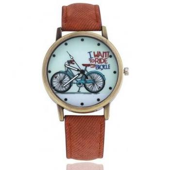 Retro Bicycle Pattern Leather Wristwatch