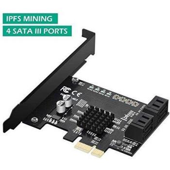 MZHOU 4‑Port SATA III Adapter (PCIe 2.0 x1) – Marvell‑Chipset, keine RAID-Funktion, ideal für IPFS‑Mining