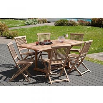 Table de Jardin Teck 120/180 x 90cm avec Chaises JAVA