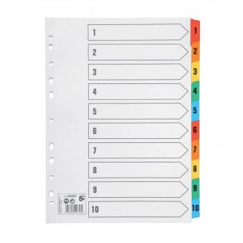 5★ Office A4 Card Index 150gsm – Color‑Tipped Mylar Tabs 1 to 10