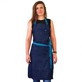COOKUT CK-0310 Tablier Denim Jam bleu 85 cm avec Ceinture Réglable et Poche
