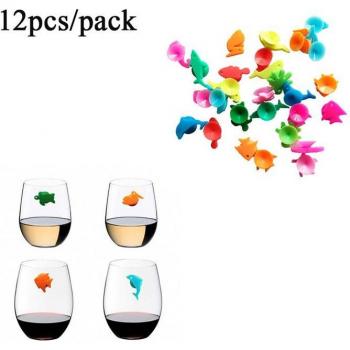 Marqueurs colorés en silicone pour verres, 12 animaux marins
