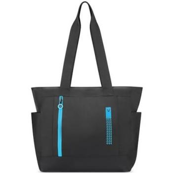 Roncato Compact Neon Shopper Tasche 37 cm mit Reißverschluss, Schwarz und Petrol