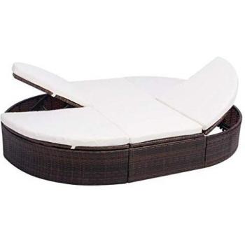 Lettino Prendisole in Polyrattan con Cuscino Marrone