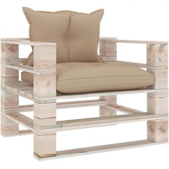 Poltrona da Giardino in Pallet con Cuscini Beige in Legno di Pino
