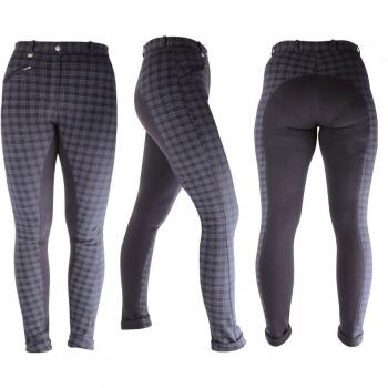 Hy Equestrian Ladies Harby Everyday Plaid Knee Patch Breeches – Navy/Black (24-32)