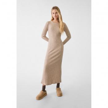 Robes mi-longues Stradivarius, couleur beige neutre, taille XS pour femmes