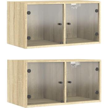 Rangement Murale avec Portes Vitrées 2 Pcs Chêne Sonoma 68,5x37x35