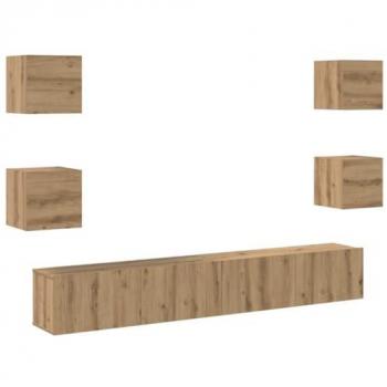Armadio TV vitaXL 6 pezzi Smeđa 200x30x30 cm Legno strutturato