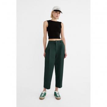 Stradivarius Carrot Fit Trousers with Darts Detail Khaki 10