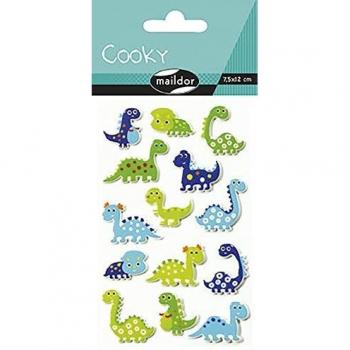 Maildor CY006O Packung mit Stickers Cooky 3D (1 Bogen, 7,5 x 12 cm, ideal zum Dekorieren, Sammeln oder Verschenken, Dino) 1 Pack
