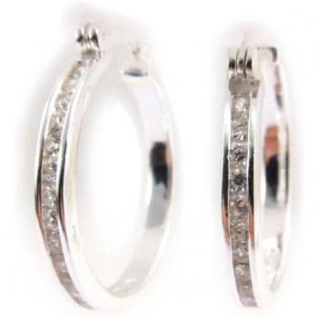 Orecchini argento cerchio con cristalli bianchi 2,5 cm