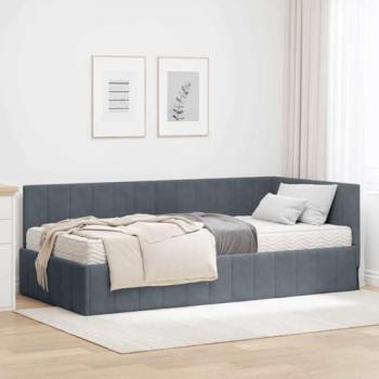 VidaXL 90×200 cm Corner Bed Set in Dark Grey Velvet