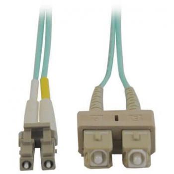 Aqua 10‑ft 10 Gbps Dual LC‑to‑SC Fiber Patch Cord (OM3)
