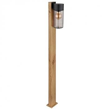 Moderne Holzoptik Stehlampe für Außen, Edelstahl und Glas, 1x E27, 9x14,5x100 cm