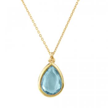 Petite Teardrop Chain Necklace, Gold Plated with Blue Topaz