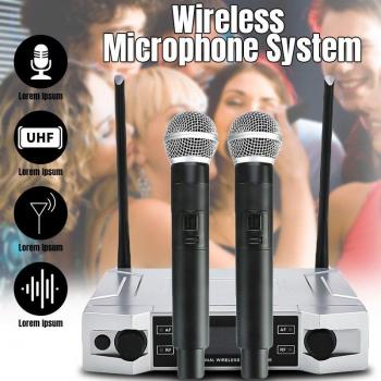 Micrófono inalámbrico UHF para karaoke con pantalla LCD y micrófonos de mano dobles