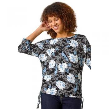 Botanical Bloom Twist‑Back Stretch Top