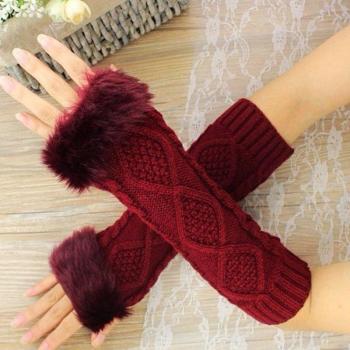 Gants en laine pour femmes, 27 cm, tricotés sans doigts, manches chauffantes