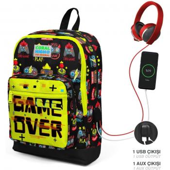 Game Over Neon Kids’ 4‑Slot USB Backpack