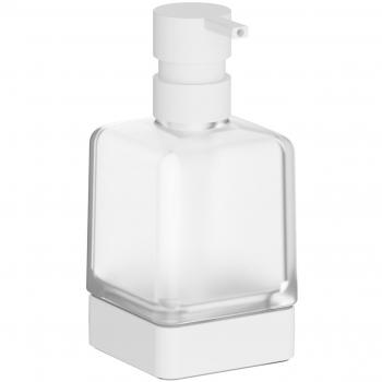 Inda – Distributeur de savon de comptoir Léa, design blanc mat en verre, 250 ml