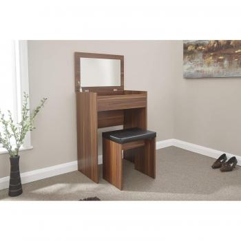HomeSource Walnut Dressing Vanity and Faux Leather Stool Combo