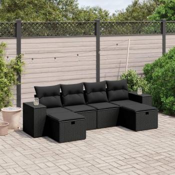 Set de sofás de jardín 6 piezas con cojines de ratán sintético negro