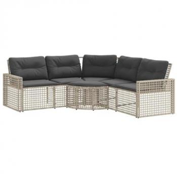L-Shaped Patio Sofa with Cushions and Footstool Light Grey Poly Rattan
