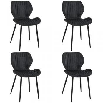4 Sillas de comedor tapizadas en terciopelo SJ.17 Negro