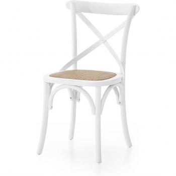Set di Sedie X4: Cross Bistrot Shabby Vintage Bianco Olmo, Seduta in Rattan Naturale