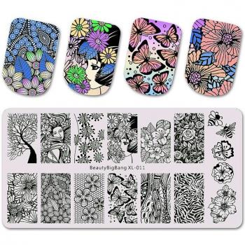 Plaque d'estampage pour ongles motifs floraux en acier inoxydable