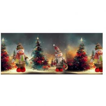 Tappeto Antiscivolo Natalizio Passatoia Cucina Digitale con Pupazzo di Neve e Albero, 50x230 cm