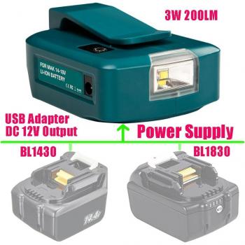 Portable LED Light Adapter for Makita 14.4V 18V Li-ion Battery with DC 12V Output