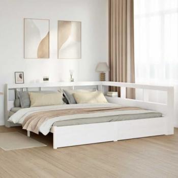 Modern Double Bookcase Bed 160x200 cm Solid Pine without Mattress