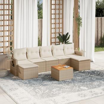 Juego de sofás de jardín con cojines beige 8 pzas ratán PE Beige