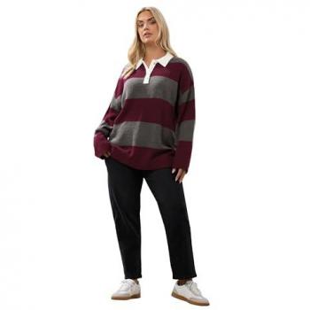 Jumper à col rugby et rayures larges Yours Curve