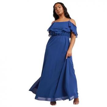 Cold Shoulder Frilled Maxi Dress in Cobalt – Size 16