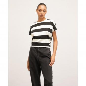 Camiseta boxy de rayas asimétricas para mujer