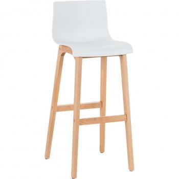 Taburete Escandinavo de Diseño con Asiento de Plástico y Patas de Madera